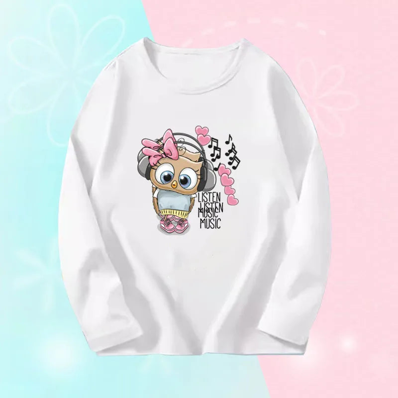 Toddlers Autumn T-shirts For Girl Long Sleeve Cute Tee Shirts Biggirl Casual T-shirts Little Girl Cotton Spring T-shirts