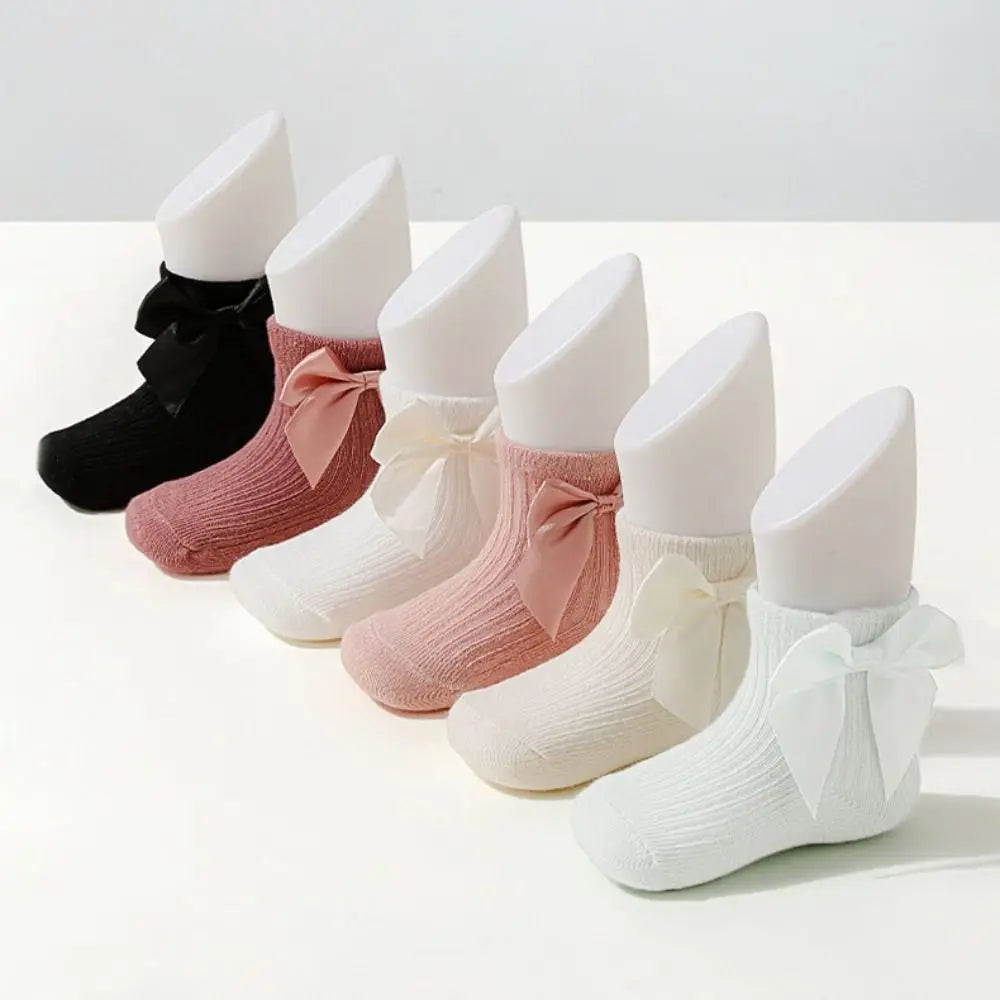 8Pairs Soft Bowknot Baby Cotton Socks Breathable Stripe Toddle Short Tube Socks Autumn Spring Cute Infant Solid Socks Gifts