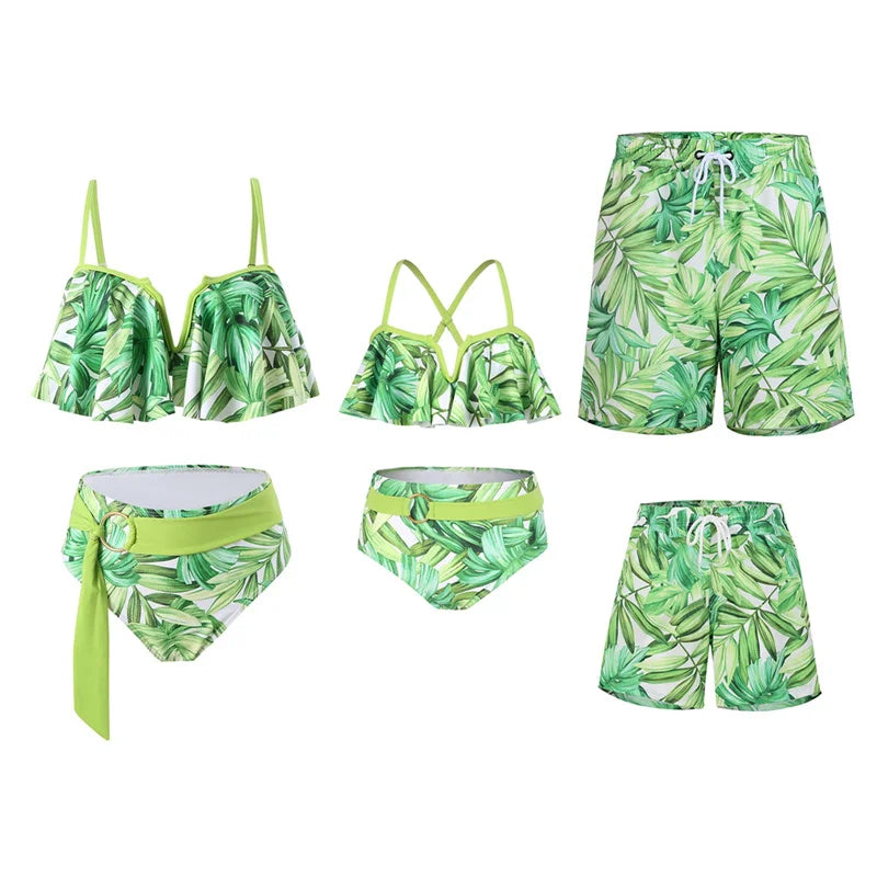New Family Swimsuits Sets Mommy and Me Bikini Suits Father Son Swim Shorts Mother Daughter Matching Beach 2Pcs Bathing Outfits