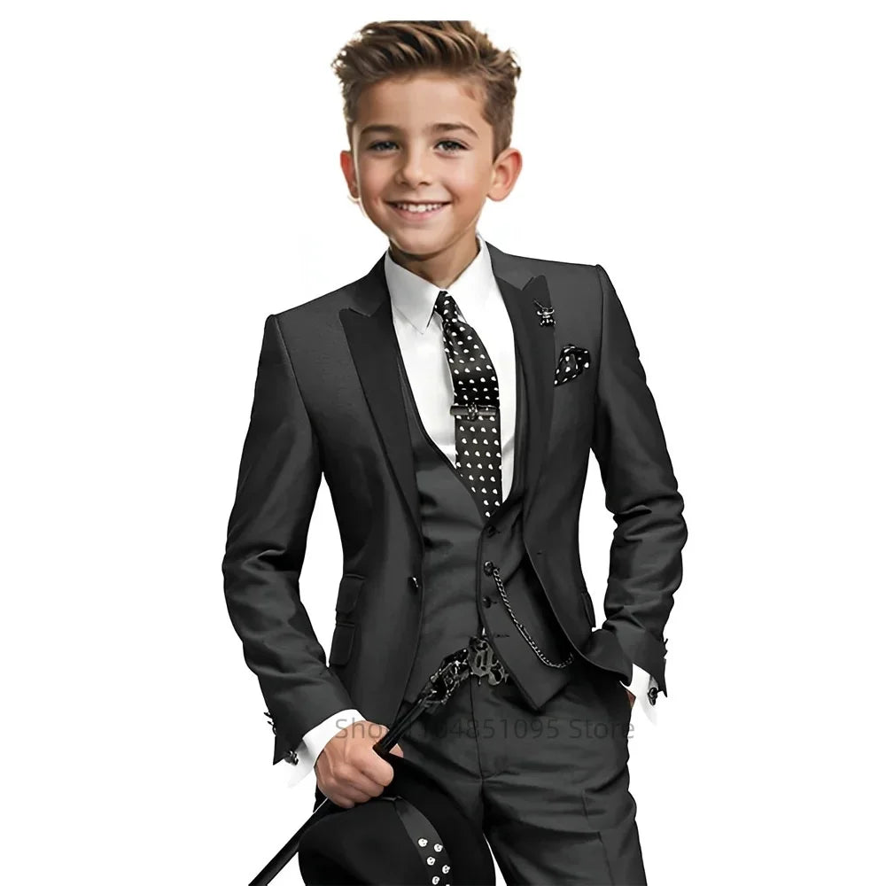 Gentleman Tuxedo Outfit for Boys 2-18 Years High Quality Boys' 3-Piece Suit 3Pcs Wedding Birthday Party Blazer Vest Pants Sets