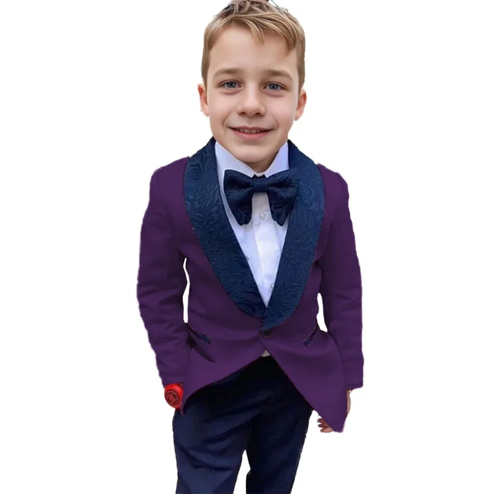 Children Formal Photography Suit Flower Boys Blazer Tuxedo Dress Teen Wedding Costume Kids Coat Pants 2Pcs Clothes