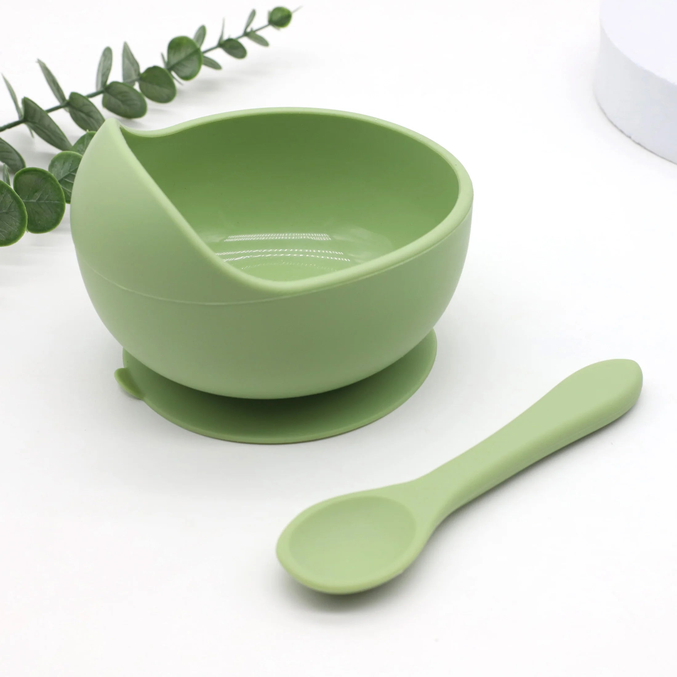 Baby silicone complementary food feeding bowl spoon set with suction cup for strong suction