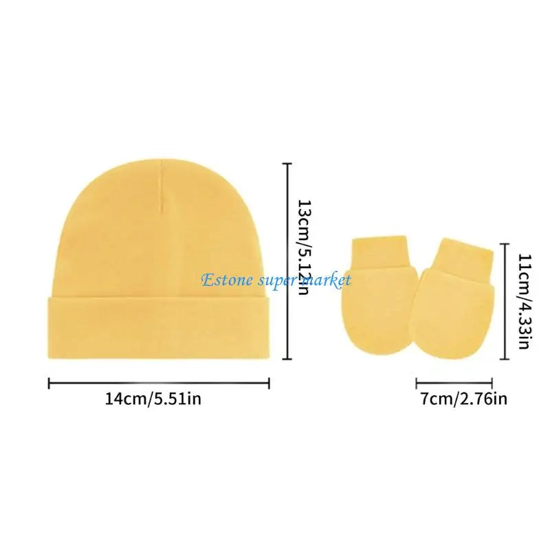 090B 4 Set Newborns Bonnet Cap and Mittens Machine Washable Baby Fetal Hat Gloves for 0 to 3 Month Soft Fabric Headgear
