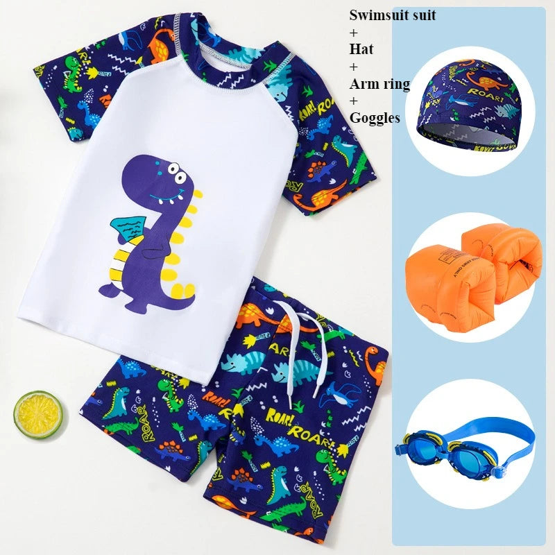 2025 Kids Boys Girls Swimwear Set Clothes Children Cartoon Print Separates Matching Summer Beach Vacation Outfit Casual Wear