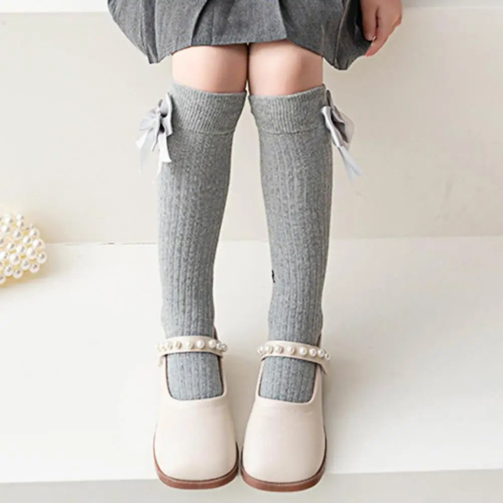 Cute Cartoon Kids Stockings Bow Knee High Cotton Socks Cotton Long Socks Breathable Mid-Calf Socks for Toddler 3-12Y