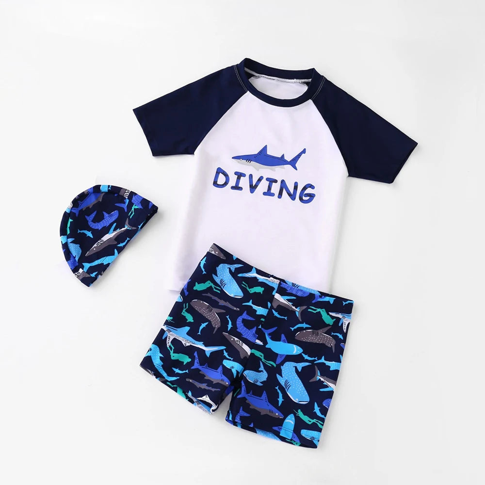 Summer Children's Swimsuit Boys Split Short Sleeve Swimming Suit Teenage Cartoon Quick Drying Bathing Suits Boys Swimsuit Set