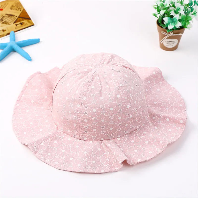Summer Baby Sun Hat Floral Ruffle Toddler Girls Bucket Hat Solid Color Wide Brim Kids Travel Beach Fisherman Cap