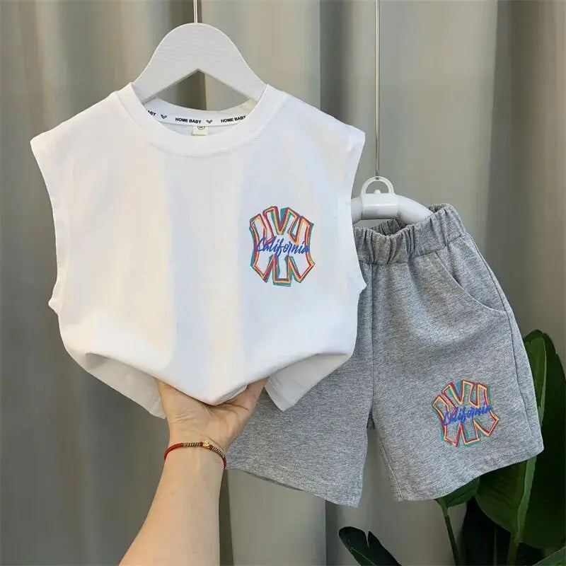 Children's summer vest set new boys' and girls' cotton sleeveless top+shorts 2PCS Kids Outfits 90-150cm