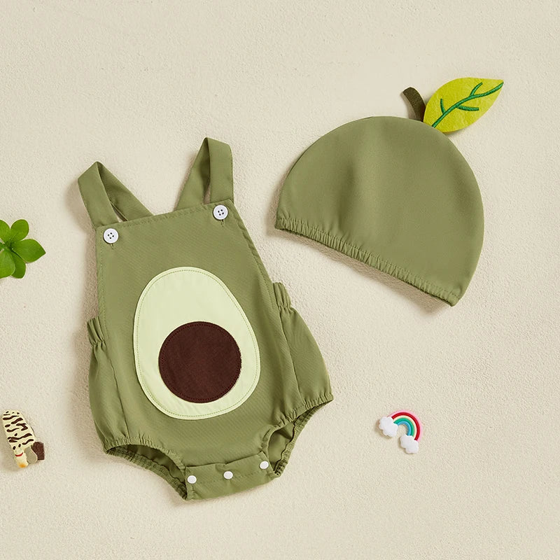 0-18months Baby boys girls Summer Bodysuit Fruit Overalls playsuit for  for infant girls boys with Hat 2-piece Romper Outfit