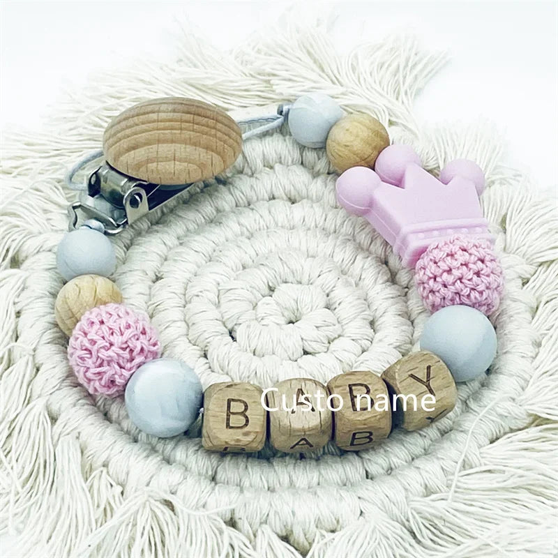 Baby Custom Name Silicone Beads Flower Ring Pacifier Clips Safe Teething Chains Teether Eco-friendly Dummy Beech Clips Holder