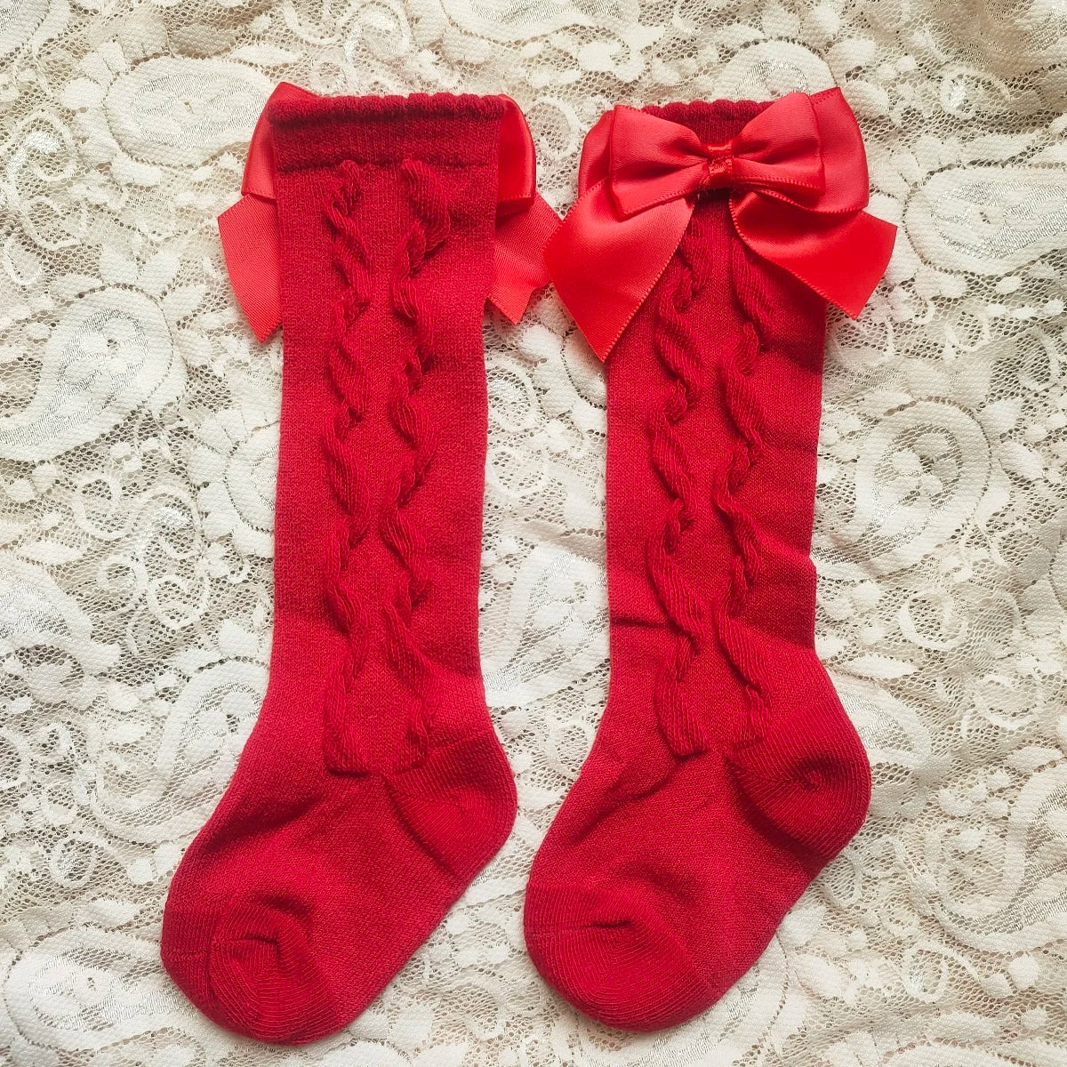 Baby's Christmas Red Socks Sweet Big Bows Knee High Princess Sock for Infant Holiday Atmosphere Cotton Mesh Breathable Long Sock