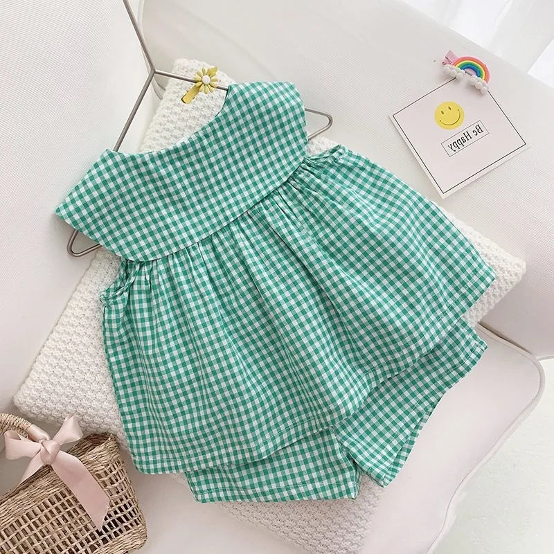 2025 Summer Children's Clothes Kids Girls Clothes Fruit Plaid T-Shirt+Shorts Pants Casual Loose Baby Outfit Sets Toddler Pajamas