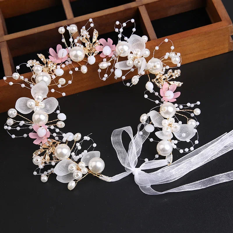Elegant Girls Headband Imitated Pearl Hair Headdress Baby GirlsFlower Wreath Bride Garland Head Hoop Wedding Headbands Hair