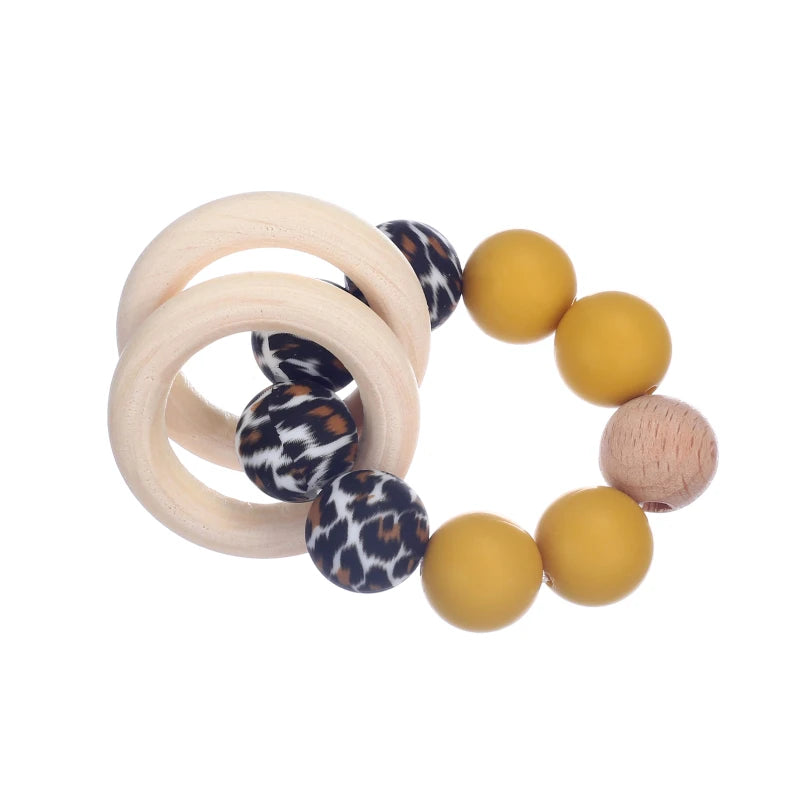 Baby Silicone Teether Ring Pendant Food Grade Silicone Round Beads Bracelet Rattle Toys For Baby Teething Safe Care Chew Toys