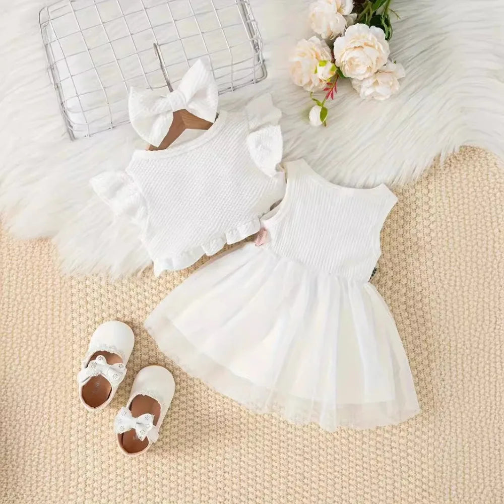 Solid Color Summer Style 1-3 Year Old Baby Girl Casual Clothes with Flower Embroidery Vest Dress+coat Set Korean Version