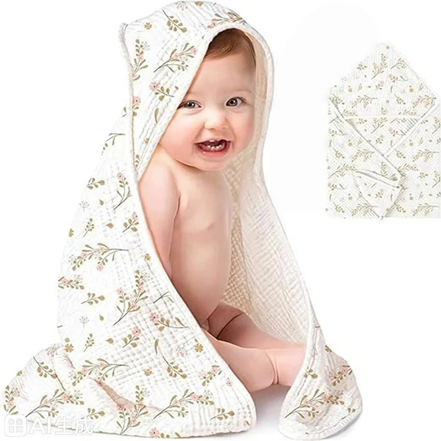 1PC Muslin Hooded Baby Towels Ultra-Soft Cotton Absorbent Baby Bath Towels with Hood for Newborn Baby Infant 30x30in
