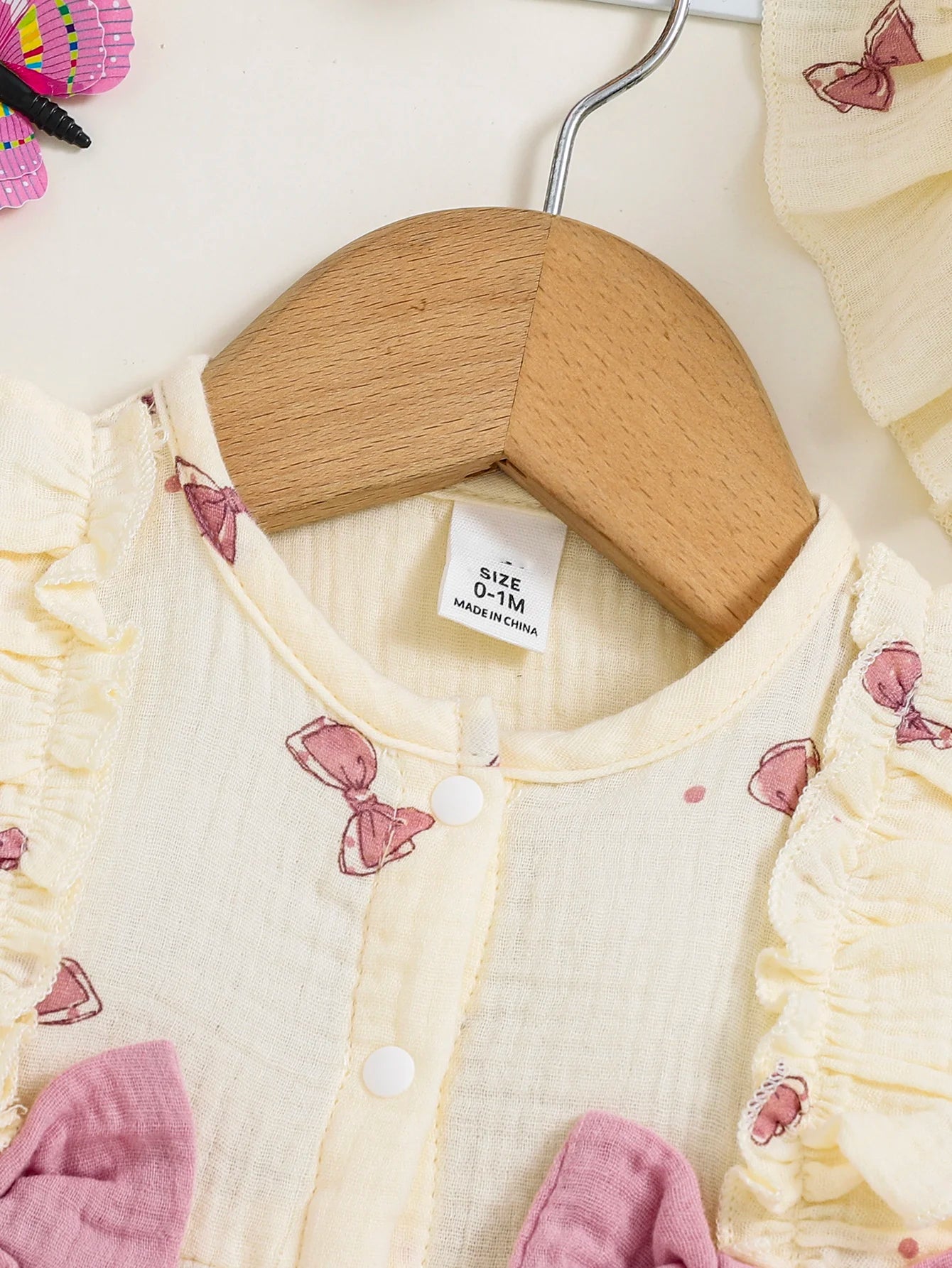 2Pcs Baby girl Dress Round neck Bow print Ruffle Edge Dress+Hat Set suitable for Giving to 0-9 Month Baby girl Newborn Dress