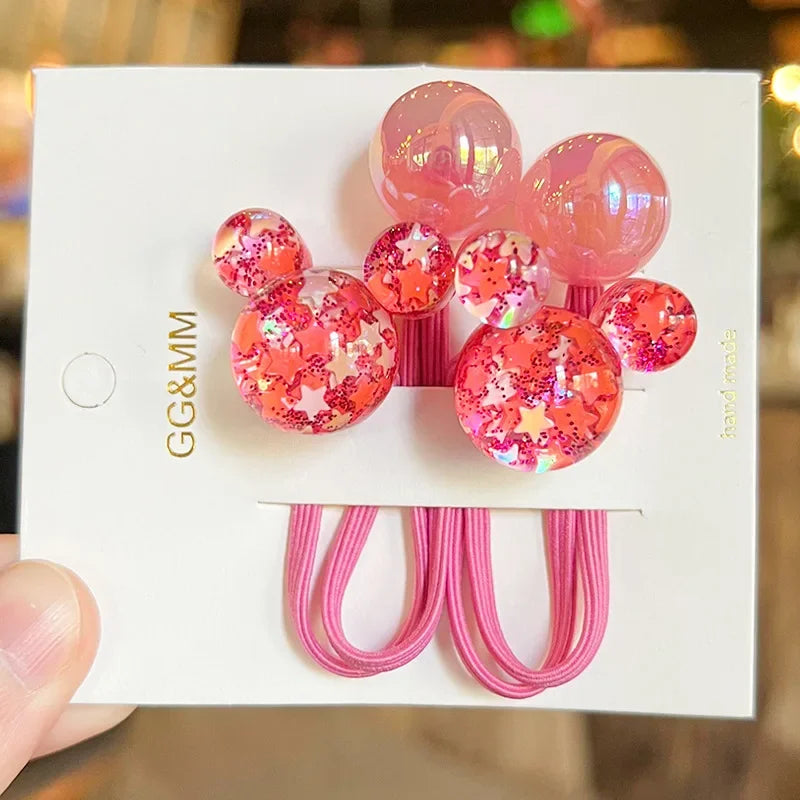 2PCS Cartoon Head Girls Lovely Elastic Hair Bands Princess Hair Accessories Children Hair Ties Baby Headwear