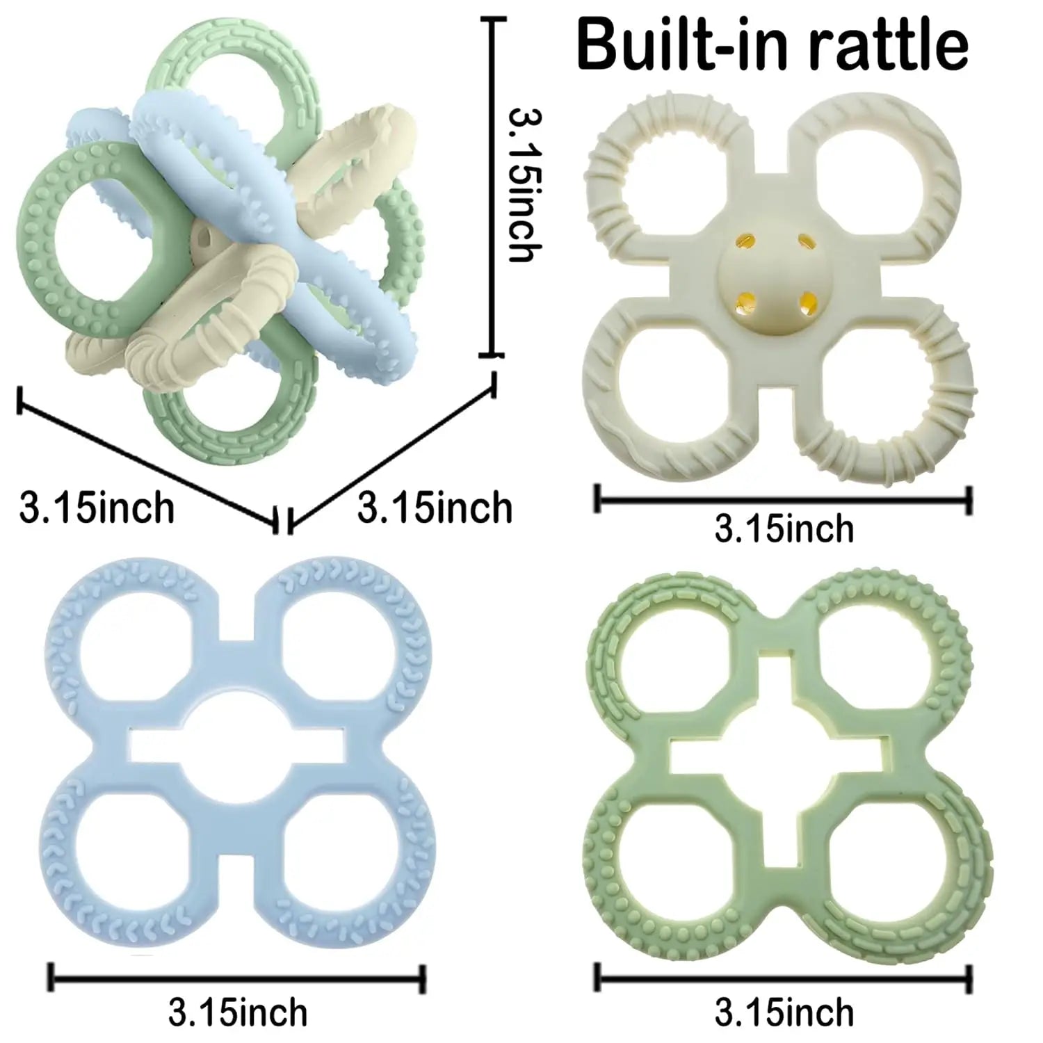Teething Toys 3 6 Months for Kids Girls Boys,3 Pack Silicone Rattle Chew Toys for Babies 6 12 18months Newborn Infant,Combinable