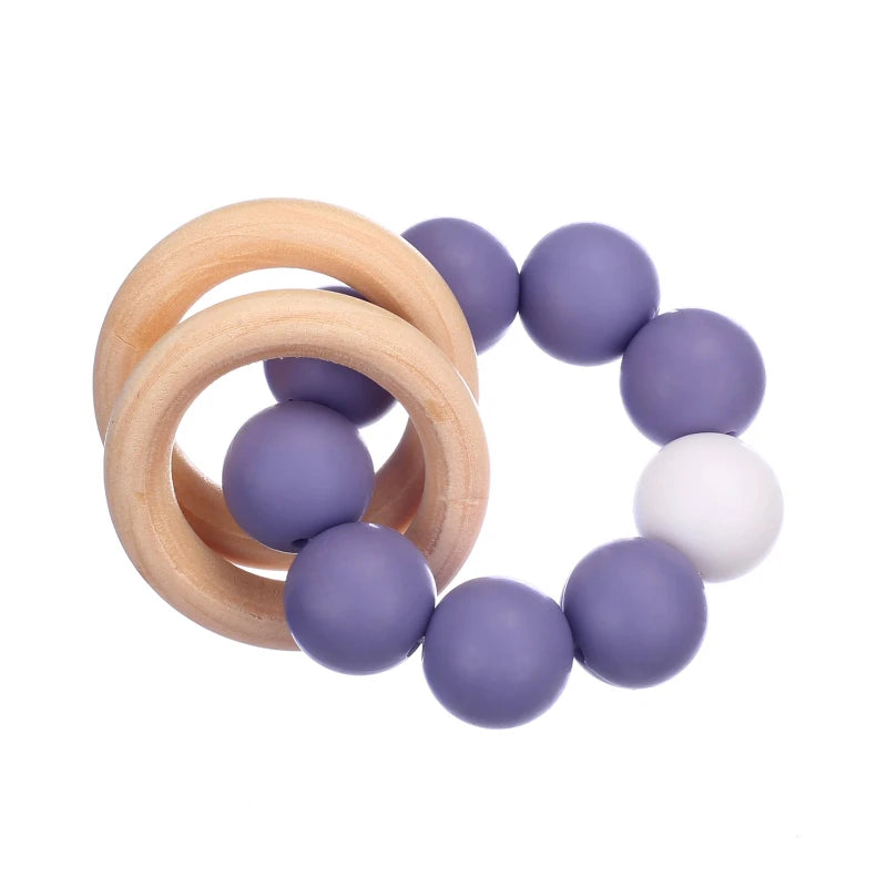 Baby Silicone Teether Ring Pendant Food Grade Silicone Round Beads Bracelet Rattle Toys For Baby Teething Safe Care Chew Toys