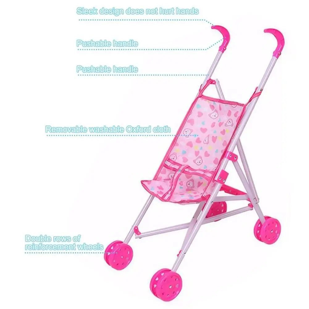 Portable Doll Pram Strollers Toys Babies Doll Accessories With T-Shaped Belt Pretend Play Toys For Boys Girls Babies