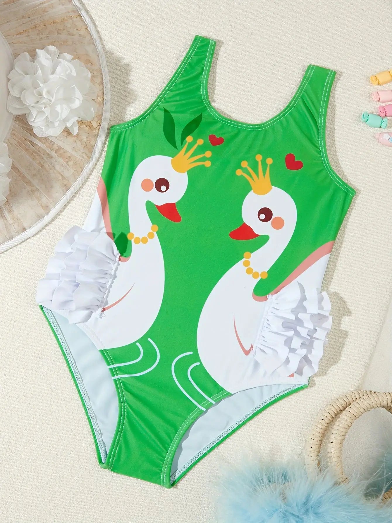 2026 Summer Children Swimsuit 2-8Years Girls Swimsuit Infant Baby Cute Cartoon Sleeveless Bikini Briefs One-piece Swimsuit