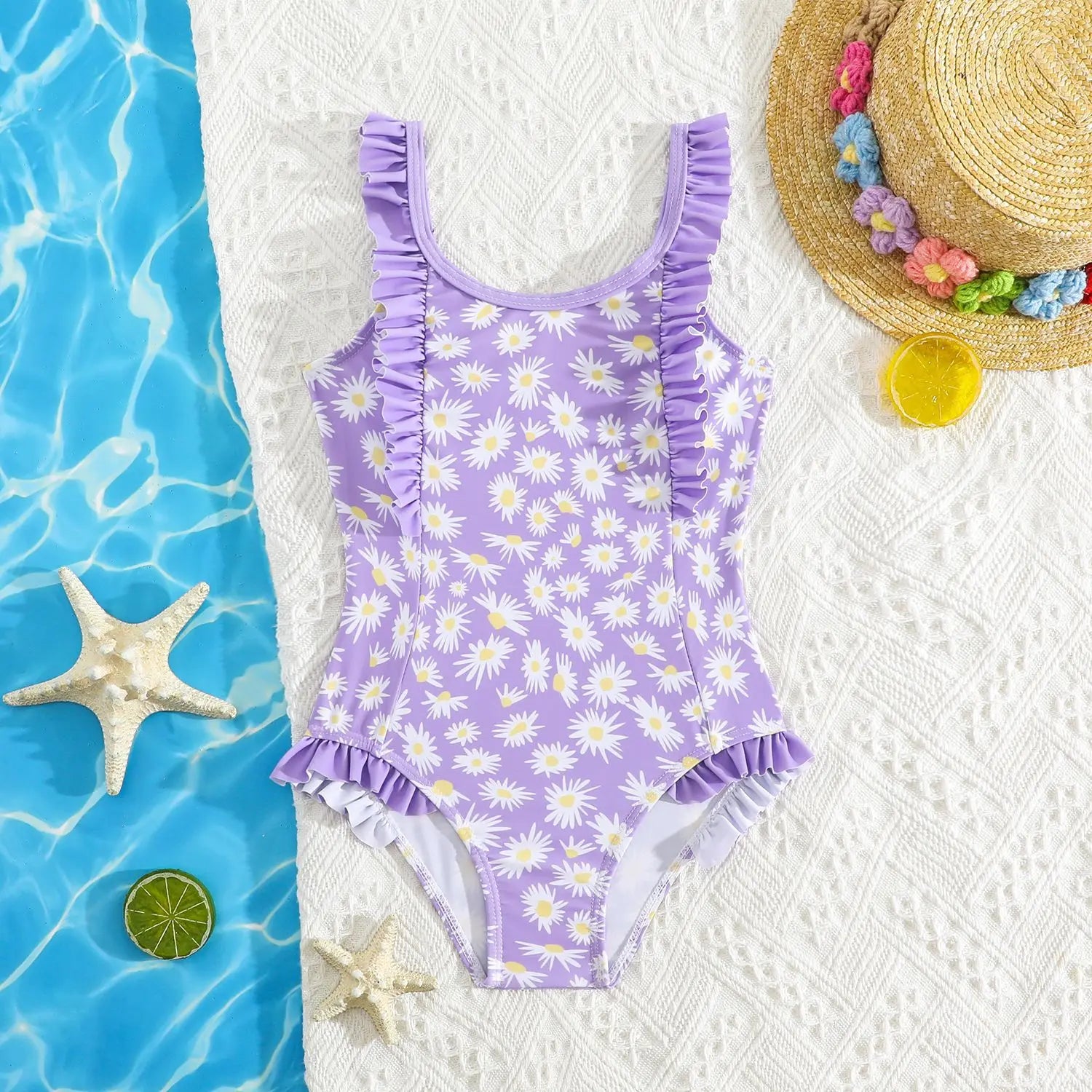 2026 Summer Children Swimsuit 2-8Years Girls Swimsuit Infant Baby Cute Cartoon Sleeveless Bikini Briefs One-piece Swimsuit