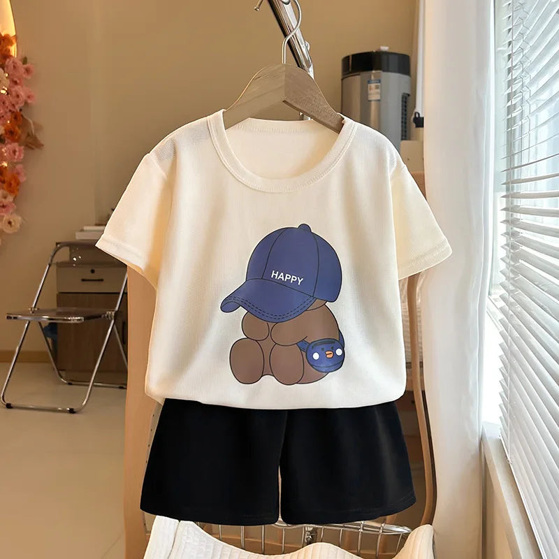 Summer 2025 Kids Clothes Children Short Sleeve Outfit Set Toddler Boys Girls Casual T-Shirt+Shorts Sports 2PCS Bear Clothing