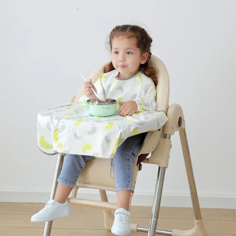 Machine Washable Adjustable Straps Baby Feeding Burp Cloths Breathable Baby Bib Spill-Proof Waterproof Long Sleeve Weaning Bib