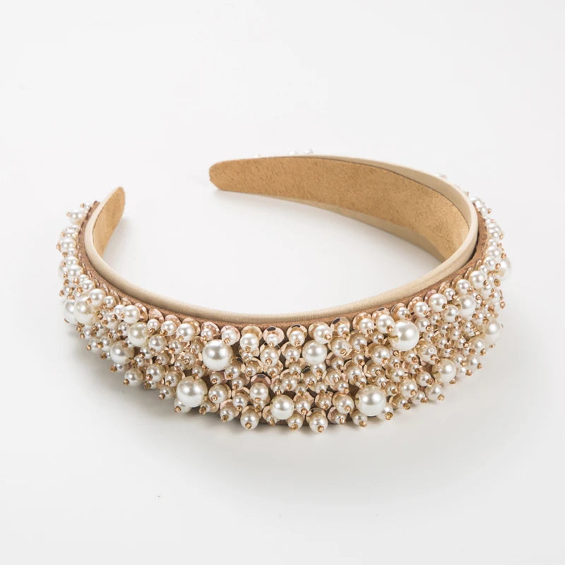 European And American Hair Accessories Baroque Headbands Handmade Pearl Studded versatile internet celebrity runway headbands
