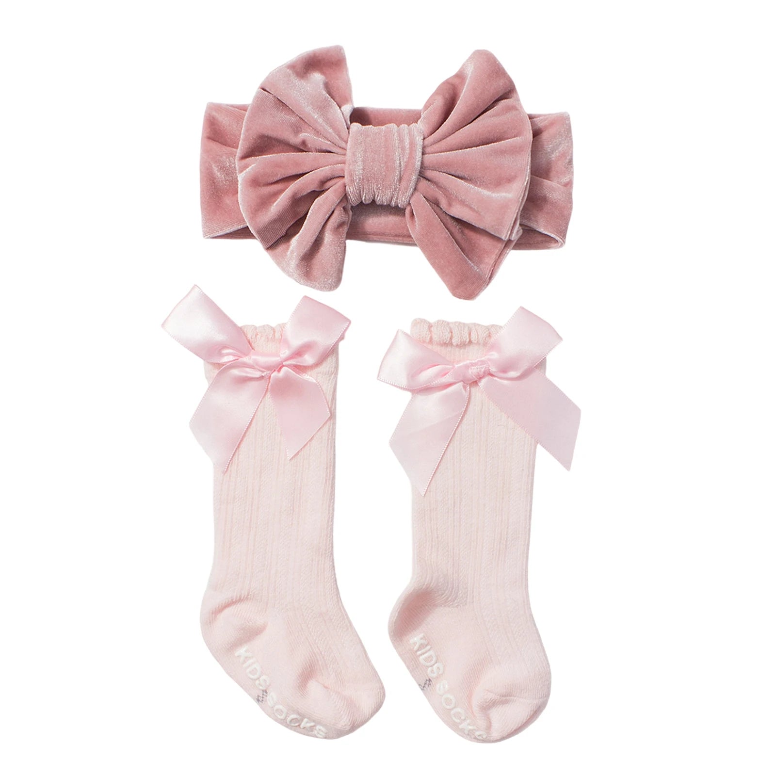 Baby Girls Socks Headband Set Breathable Knit Bow Princess Socks for Party, Wedding, Photography