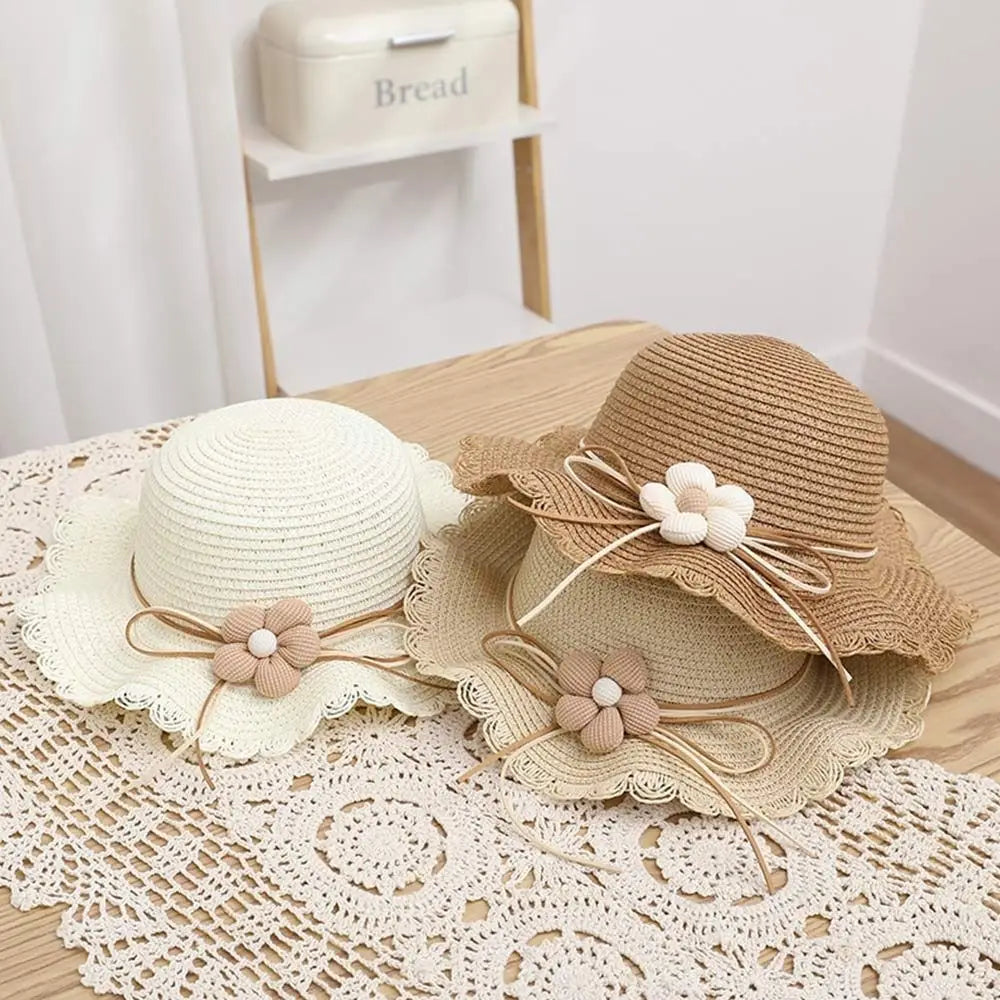 UV Protection Kids Straw Cap Bag Outdoor Spring Summer Breathable Beach Cap Travel Big Brim Sun Hat Children Girls