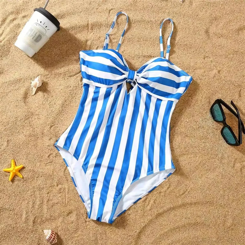 Summer Striped Swimsuit Family Matching One-Piece Outfits Beach Holiday Bikini Mother Daughter Swimsuit Dad Son Swimming Shorts
