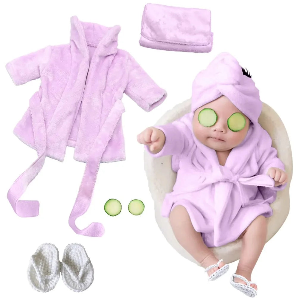 5PCS Newborn Photography Outfits Props Baby  Bathrobes Bath Towel with Slippers Cucumber Infant Girl Boy Photos Accessories