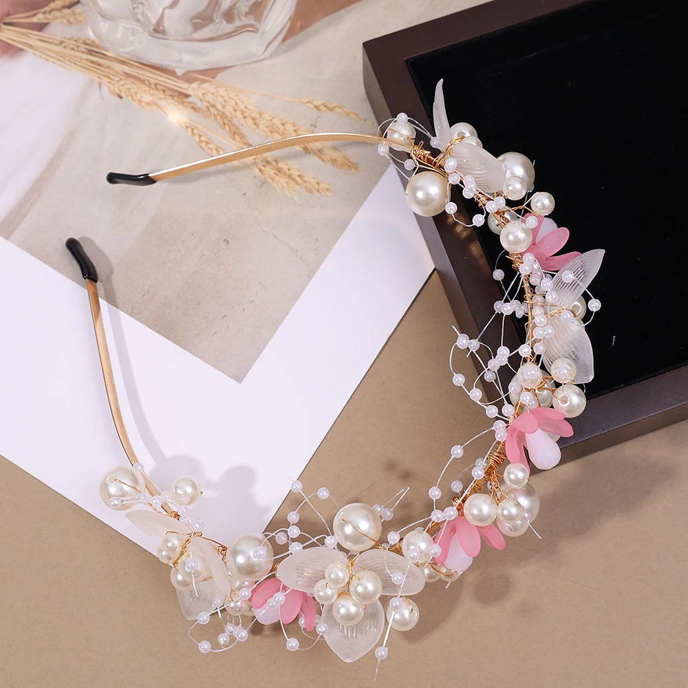 Elegant Children Pearl Headbands Women Bridal Wedding Headband Hair Headdress Flowers Bride Garland Head Hoop Hair Jewelry Gifts