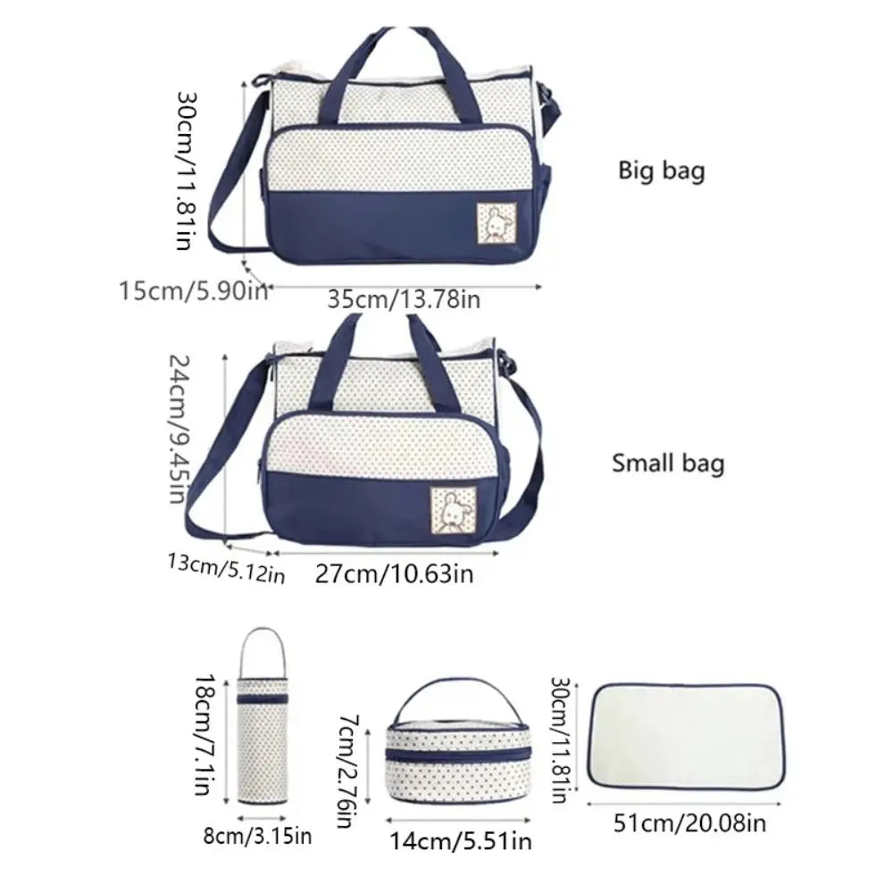 5Pcs/Set Large Capacity Baby Bag for Mom Multifunctional Changing Pad Newborn Accessories Bag Fashion Built-in Diaper Pad