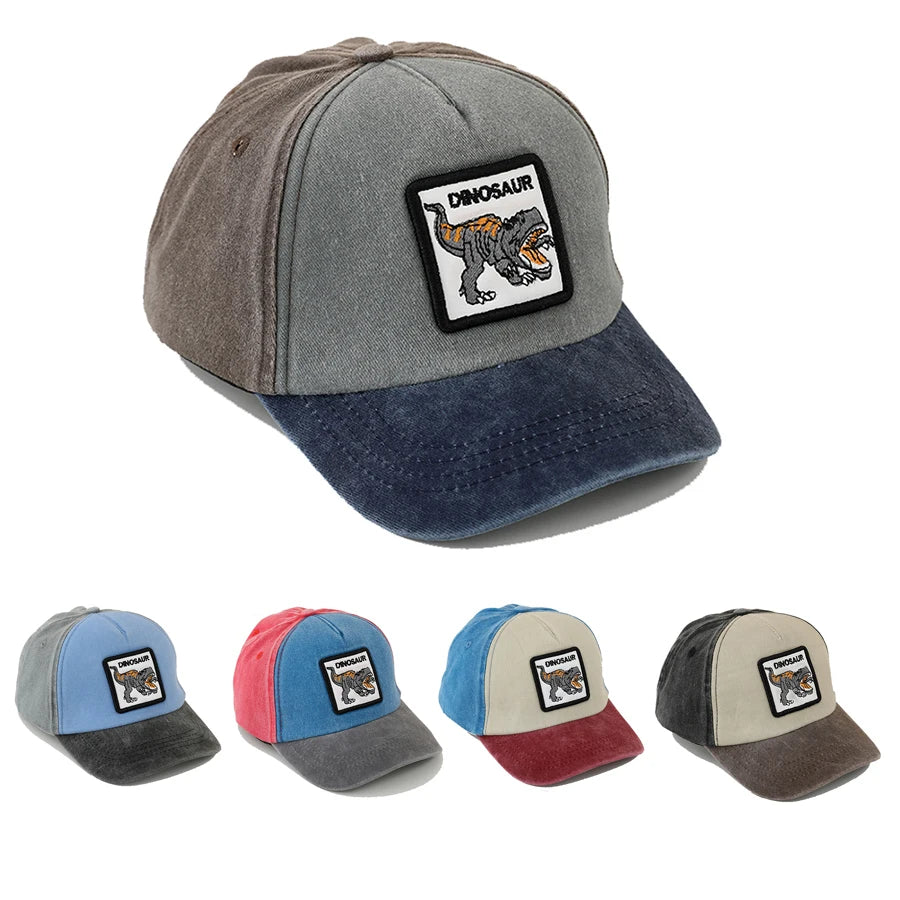 Summer Outdoor Washed Denim Sun Hat For kids Boys Girls Cartoon Dinosaur Embroidery Baby Baseball Cap Vintage Snapback Caps