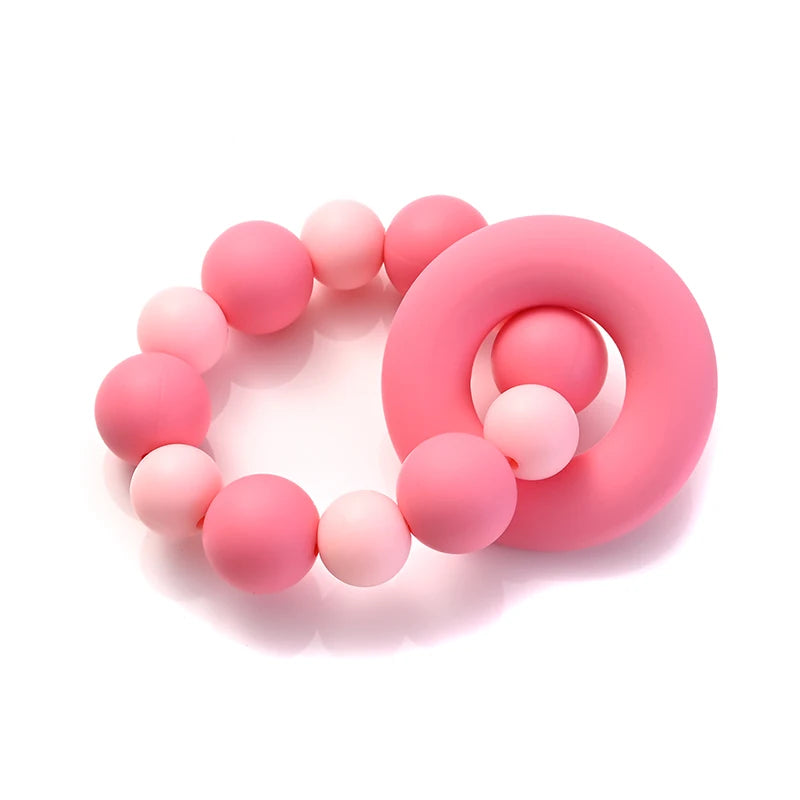 Baby Silicone Teether Ring Pendant Food Grade Silicone Round Beads Bracelet Rattle Toys For Baby Teething Safe Care Chew Toys