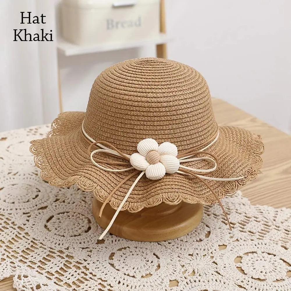 UV Protection Kids Straw Cap Bag Outdoor Spring Summer Breathable Beach Cap Travel Big Brim Sun Hat Children Girls