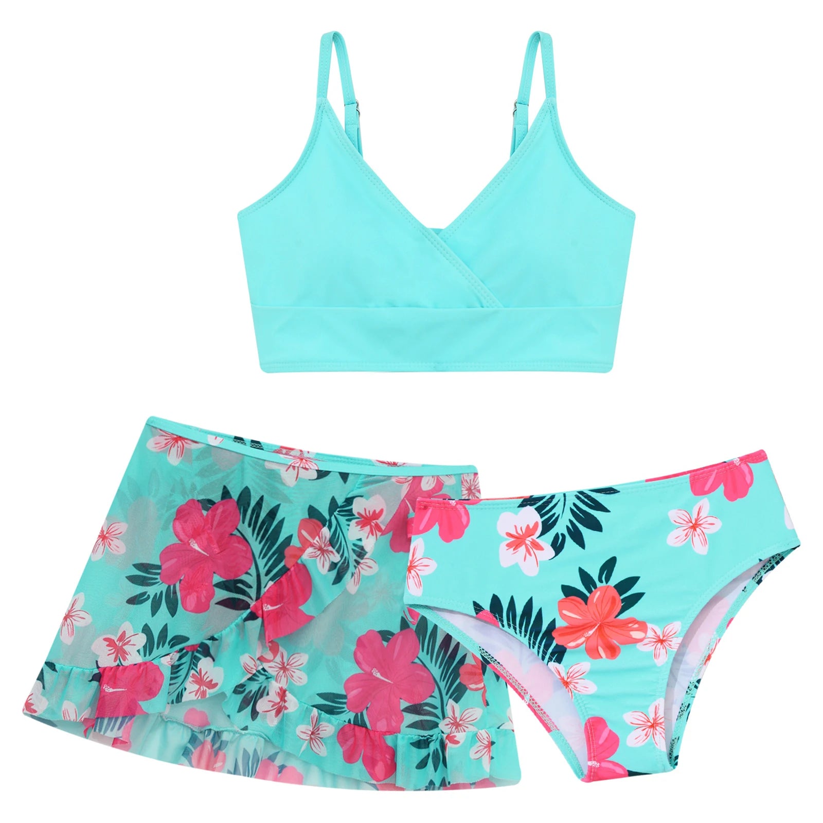 Kids Girls Swimsuit Bikini Set Bralette Girls Two-Piece Bathing Suits Volant Top Bikini Panties Swim Beachwear Tankini Beachwear