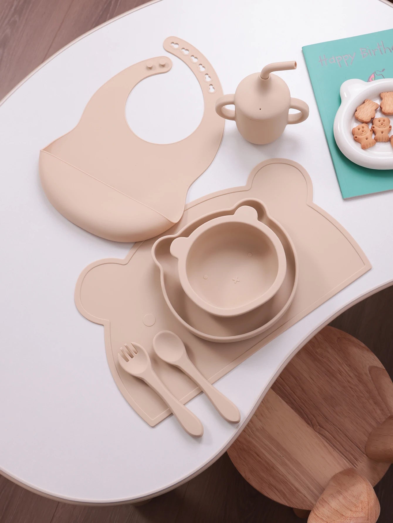 7PCS Silicone Baby Feeding Set Cartoon Plates Suction Bowl Straw Cup BPA Free Toddler Tableware Self Feeding Essentials