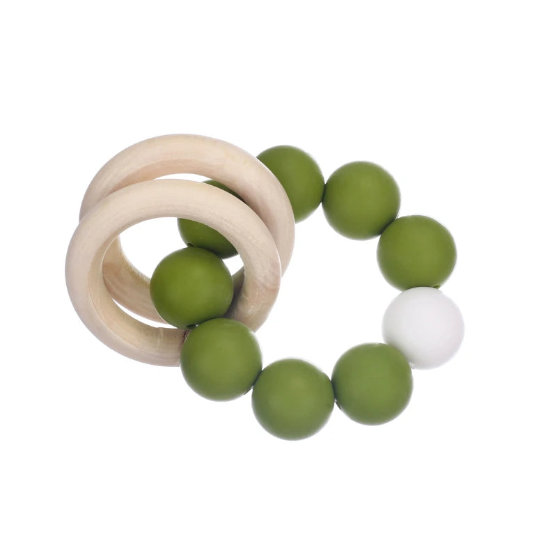 Baby Silicone Teether Ring Pendant Food Grade Silicone Round Beads Bracelet Rattle Toys For Baby Teething Safe Care Chew Toys