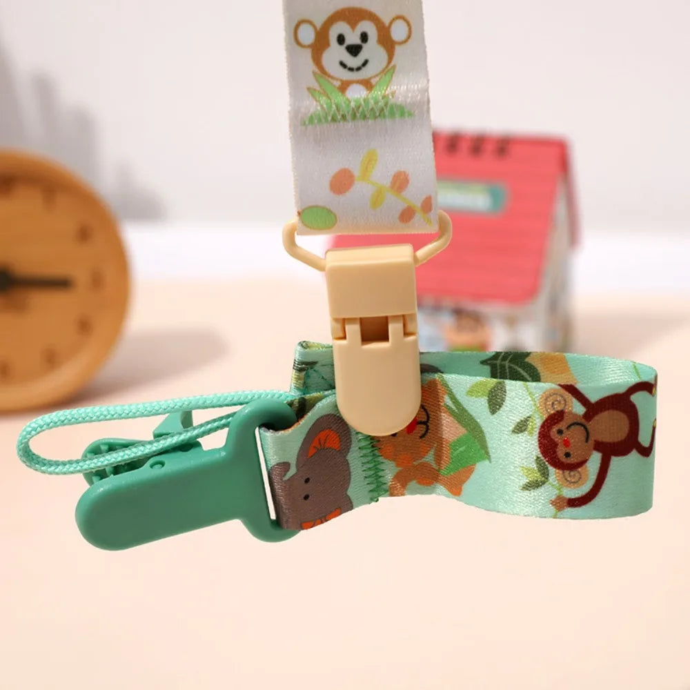 Cute Cartoon Baby Pacifier Clips Ribbon Anti-drop Buckle Strap Pacifier Chain Fixed Button Adjustable Dummy Clip