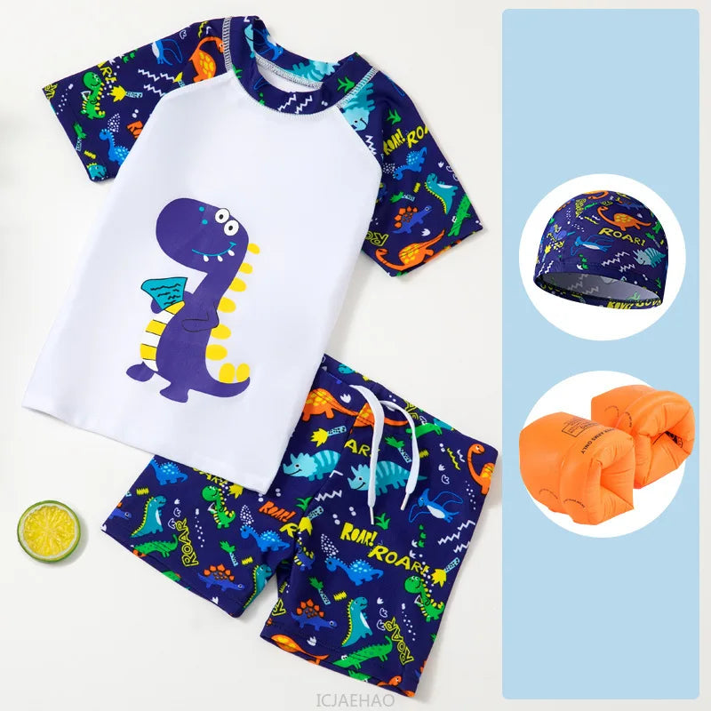 2025 Kids Boys Girls Swimwear Set Clothes Children Cartoon Print Separates Matching Summer Beach Vacation Outfit Casual Wear