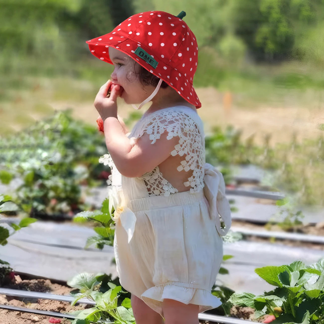 Baby Girl & Toddler Wide Brim Strawberry Pattern Sun Hats Kids Sun Protection Bucket Cap Cute Adjustable Hat