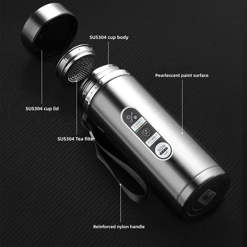 800ML-1L Stainless Steel Thermos Bottle 304 Tea Bottle Car Vacuum Bottle with LED Temperature Display Portable Drinking Cup
