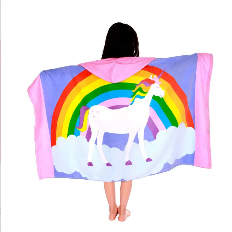 Cotton Kids Hooded Bath Towel Beach Vacations Swimming Children Cartoon Cloak Bathrobe Hooded Bath Towels for Boys Girls