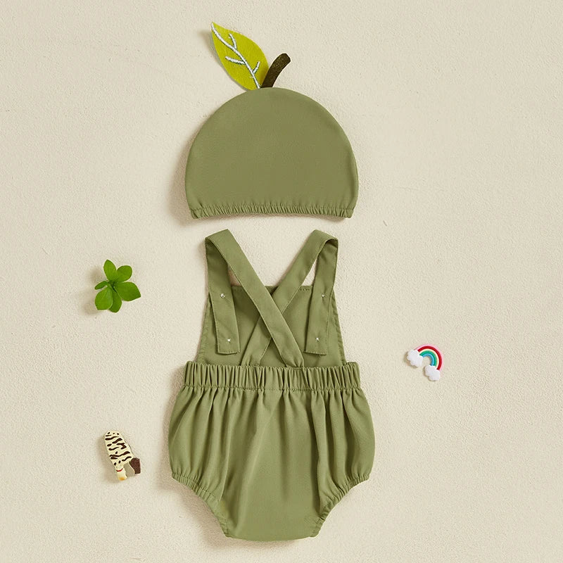 0-18months Baby boys girls Summer Bodysuit Fruit Overalls playsuit for  for infant girls boys with Hat 2-piece Romper Outfit