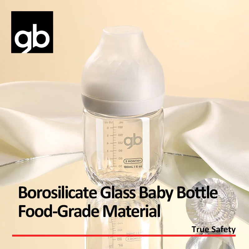 gb Baby Bottle, Glass, Platinum Series, BPA-Free, Diamond-Cut, Simulated Breastfeeding Design, Wide-Neck for Easy Cleaning
