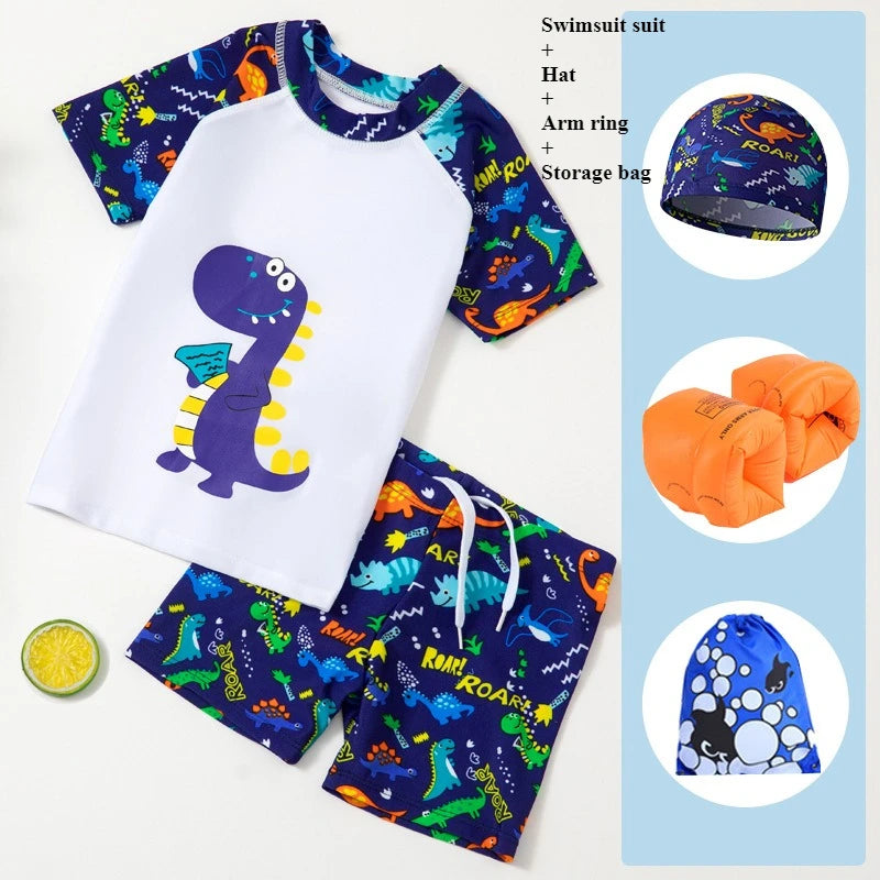 2025 Kids Boys Girls Swimwear Set Clothes Children Cartoon Print Separates Matching Summer Beach Vacation Outfit Casual Wear